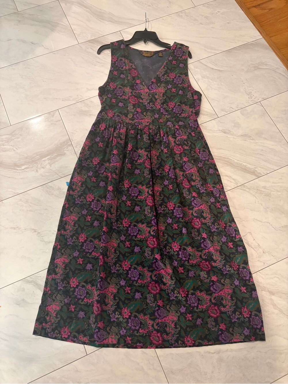 Eddie Bauer Floral Maxi Dress in Black with Pink & Purple Blooms